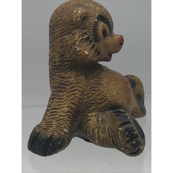 Figurine Panda Bear Ceramic? Red Navel & Nose 2" Reclined Pose Smile Unique - Picture 10 of 12